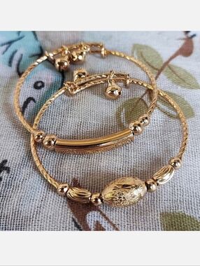 Pair of Children’s Child Jewelry Adjustable Bracelets Heavy Gold Filled Plated
